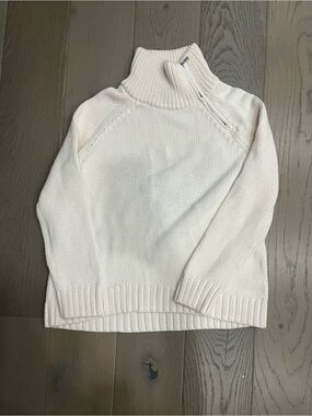 Lisa Todd Cream Zip-Shoulder Turtleneck Sweater